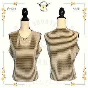 Vintage 80's Claudia D Brown Black Striped Tank Top Round Neck Size L Stretch